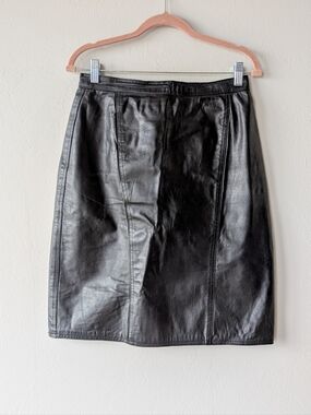Vintage David Benjamin Classic Black Genuine Leather A- Line Skirt Size 7/8